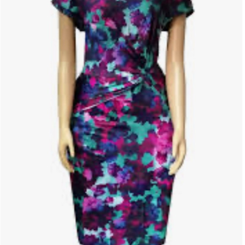 Stretchy Vibrant Floral Midi Dress with knot detail